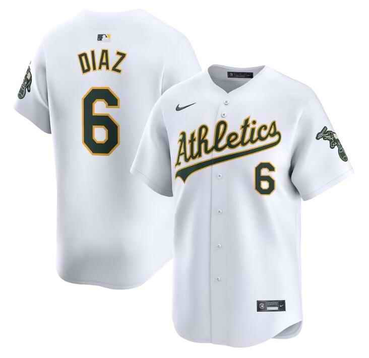 Men's Oakland Athletics #6 Jordan Diaz White Home Limited  Stitched Jersey