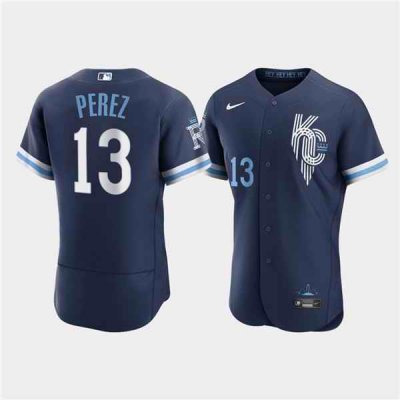 Men's Kansas City Royals #13 Salvador Perez 2022 Navy City Connect Flex Base Stitched MLB Jersey