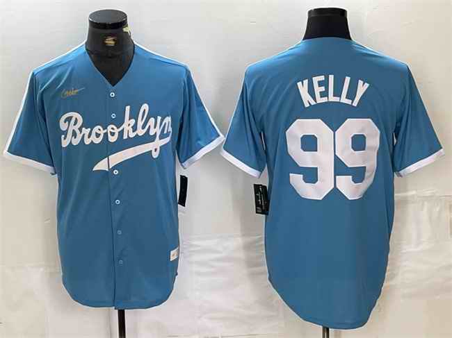 Men's Los Angeles Dodgers #99 Joe Kelly Light Blue Throwback Cool Base Stitched Baseball Jersey