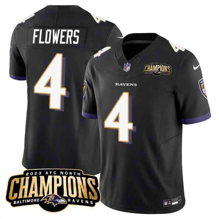 Men's Baltimore Ravens #4 Zay Flowers Black 2023 F.U.S.E. AFC North Champions Vapor Limited Football Jersey