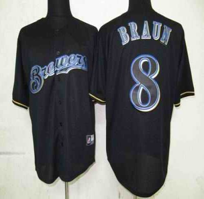 Brewers #8 Ryan Braun Black Fashion Stitched MLB Jersey