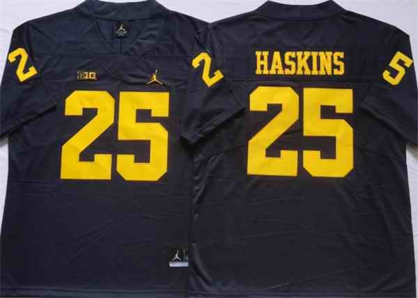 Men's Michigan Wolverines #25 HASKINS Blue Stitched Jersey