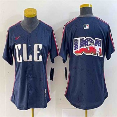 Women's Cleveland Guardians Team Big Logo Navy 2024 City Connect Stitched Baseball Jersey(Run Small)