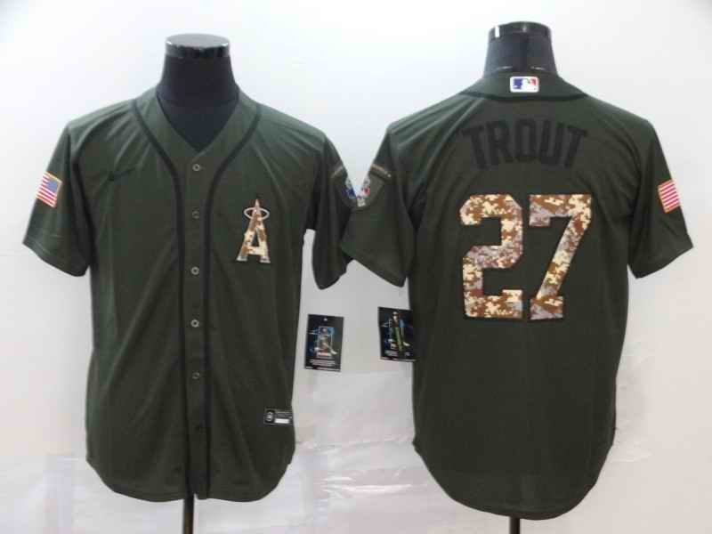 Men's Los Angeles Angels #27 Mike Trout Olive Cool Base Stitched MLB Jersey