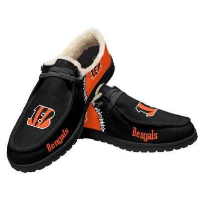 Women's Cincinnati Bengals Loafers Lace Up Fuzzy Lined Shoes 001 (Pls check description for details)