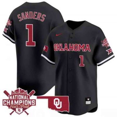 Men's Oklahoma Sooners #1 Cydney Sanders Black 2024 Softball National Champions Stitched Jersey