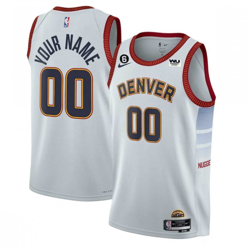 Denver Nuggets Customized White 2022/23 Icon Edition With NO.6 Patch Stitched Jersey