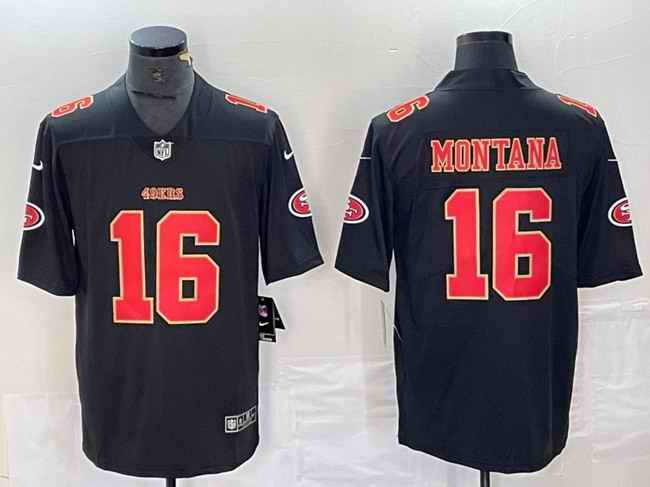 Men's San Francisco 49ers #16 Joe Montana Black Vapor Untouchable Limited Stitched Jersey