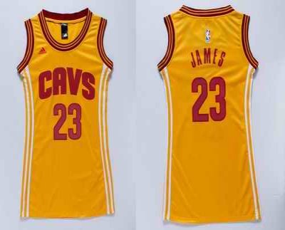 Cavaliers #23 LeBron James Gold Women's Dress Stitched NBA Jersey