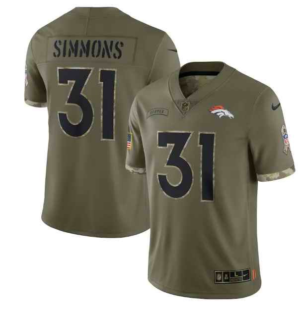 Men's Denver Broncos #31 Justin Simmons Olive 2022 Salute To Service Limited Stitched Jersey