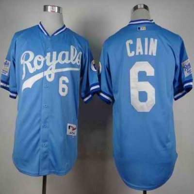 Royals #6 Lorenzo Cain Light Blue 1985 Turn Back The Clock Stitched MLB Jersey