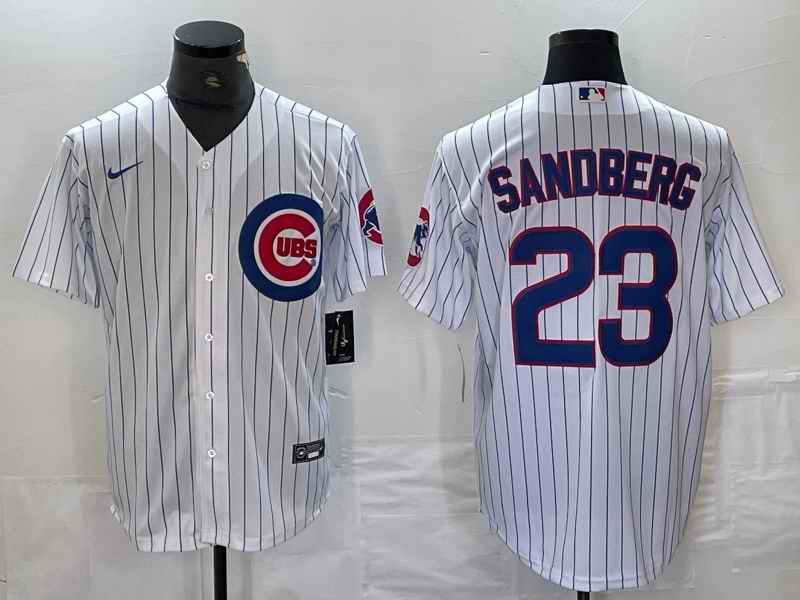 Men's Chicago Cubs #23 Ryne Sandberg White With Patch Cool Base Stitched Baseball Jersey