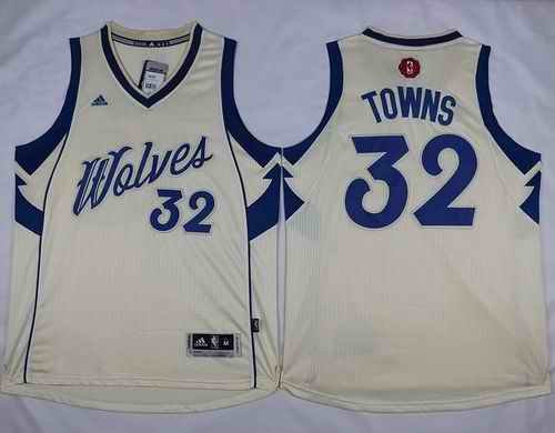 Timberwolves #32 Karl-Anthony Towns Cream 2015-2016 Christmas Day Stitched NBA Jersey