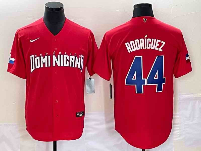 Men's Dominican Republic Baseball #44 Julio Rodr'guez 2023 Red World Baseball Classic Stitched Jersey