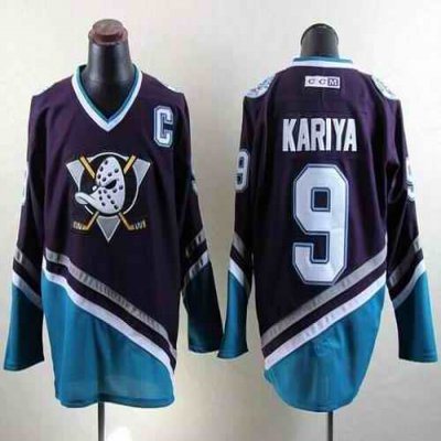 Ducks #9 Paul Kariya Purple/Turquoise CCM Throwback Stitched NHL Jersey