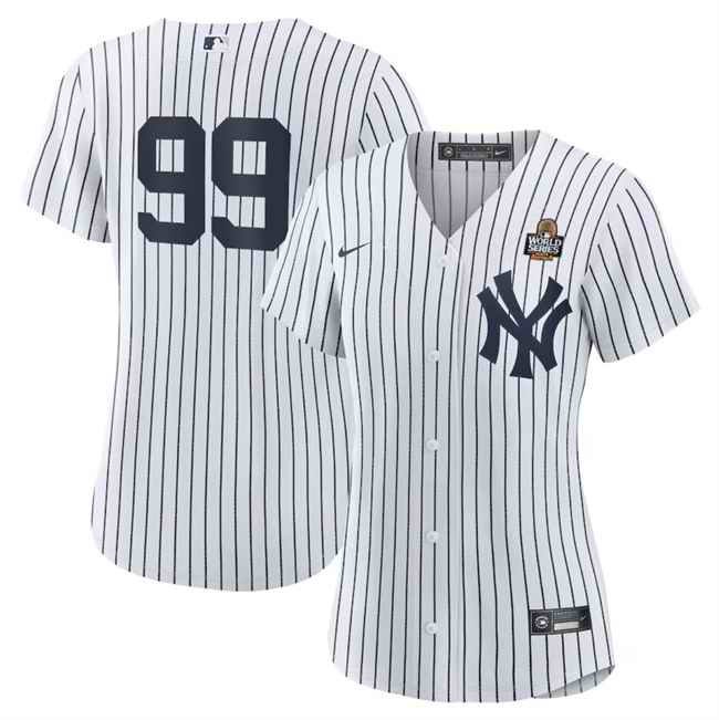 Women's New York Yankees #99 Aaron Judge White 2024 World Series Cool Base Stitched Baseball Jersey(Run Small)