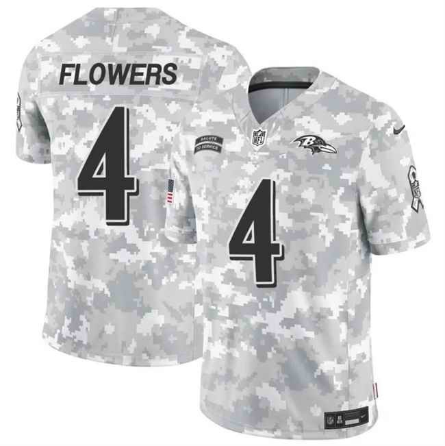 Men's Baltimore Ravens #4 Zay Flowers 2024 F.U.S.E Arctic Camo Salute to Service Limited Stitched Football Jersey