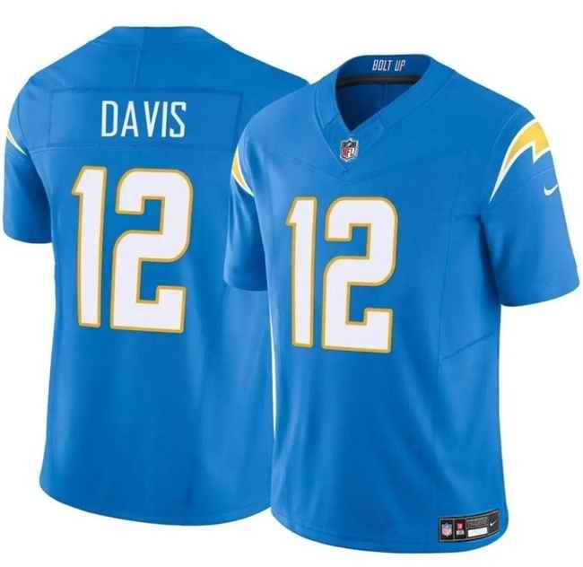 Men's Los Angeles Chargers #12 Derius Davis Blue 2024 F.U.S.E Vapor Limited Stitched Football Jersey