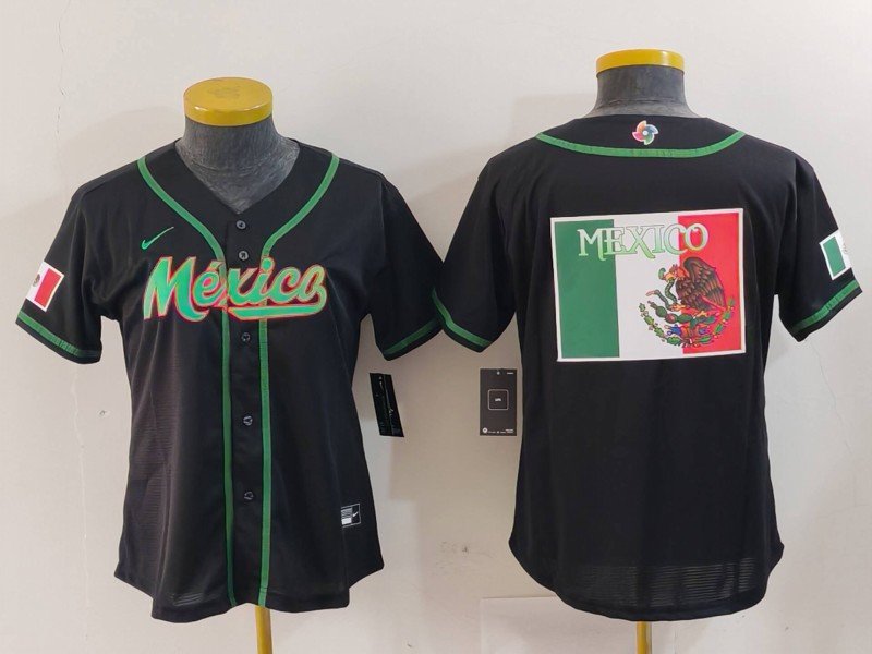 Youth Mexico Baseball Team Big Logo 2023 Black World Baseball Classic Stitched Jersey