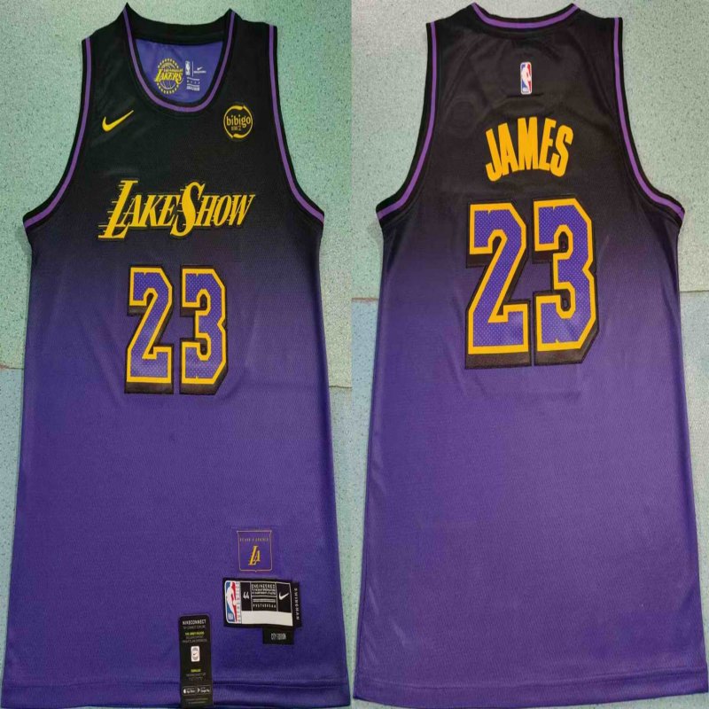 Men's Los Angeles Lakers #23 LeBron James Purple 2024 Stitched Basketball Jersey