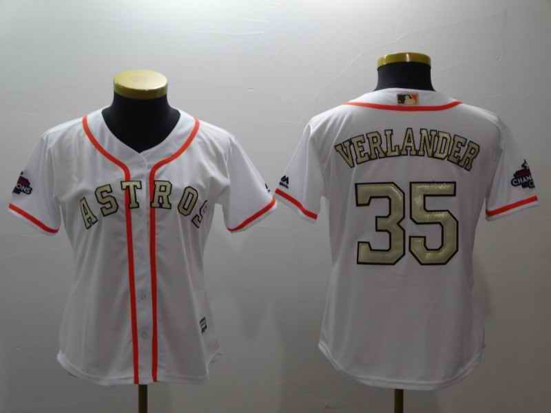 Women's Houston Astros #35 Justin Verlander Majestic White 2018 Gold Program Cool Base Player Stitched MLB Jersey