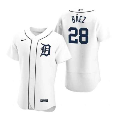 Men's Detroit Tigers #28 Javier B'ez White Flex Base Stitched Jersey