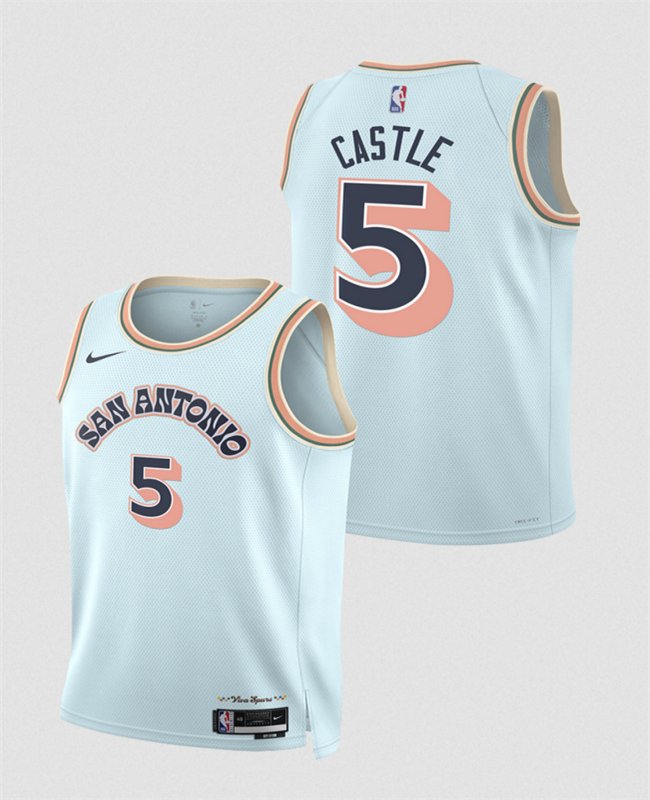 Men's San Antonio Spurs #5 Stephon Castle Light Blue 2024/25 City Edition Stitched Basketball Jersey