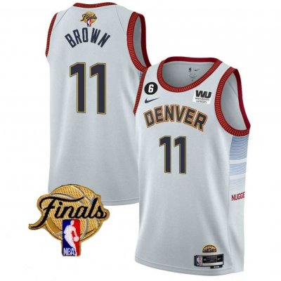 Men's Denver Nuggets #11 Bruce Brown White 2023 Finals Icon Edition With NO.6 Patch Stitched Basketball Jersey