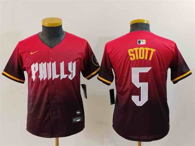 Youth Philadelphia Phillies #5 Bryson Stott Red 2024 City Connect Limited Stitched Baseball Jersey