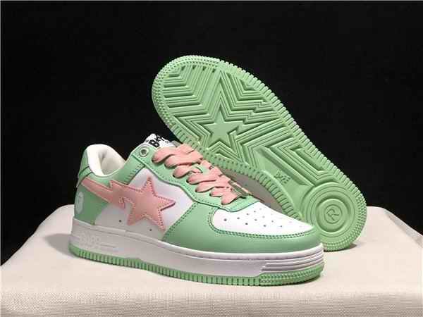 Men's Bape Sta Low Top Leather Green/White Shoes 0014