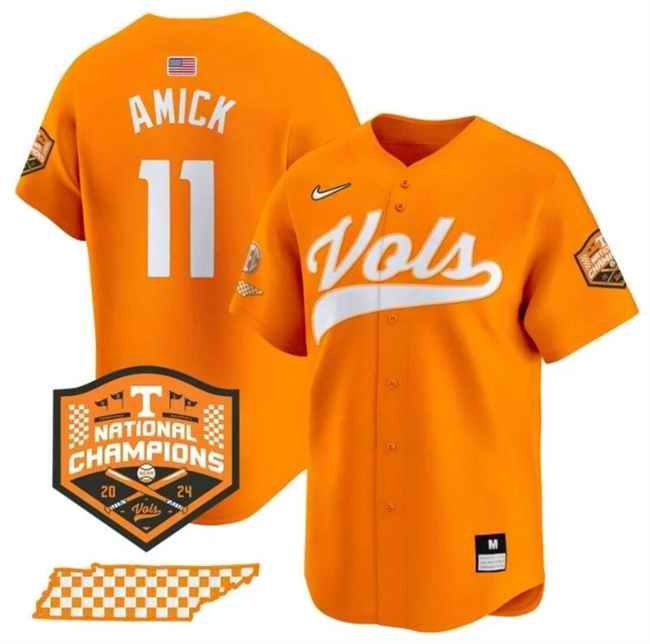 Men's Tennessee Volunteers #11 Billy Amick Orange 2024 Champions Vapor Limited Stitched Jersey