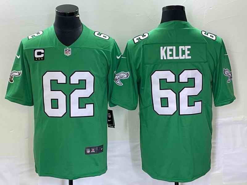 Men's Philadelphia Eagles #62 Jason Kelce Green Vapor Limited With 3-star C Patch Stitched Football Jersey