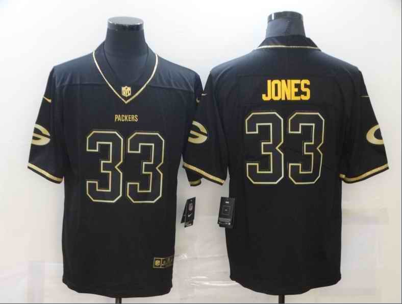 Men's Green Bay Packers #33 Aaron Jones 2020 Black Golden Limited Stitched Jersey