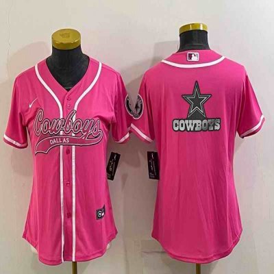 Women's Dallas Cowboys Pink Team Big Logo With Patch Cool Base Stitched Baseball Jersey(Run Small)