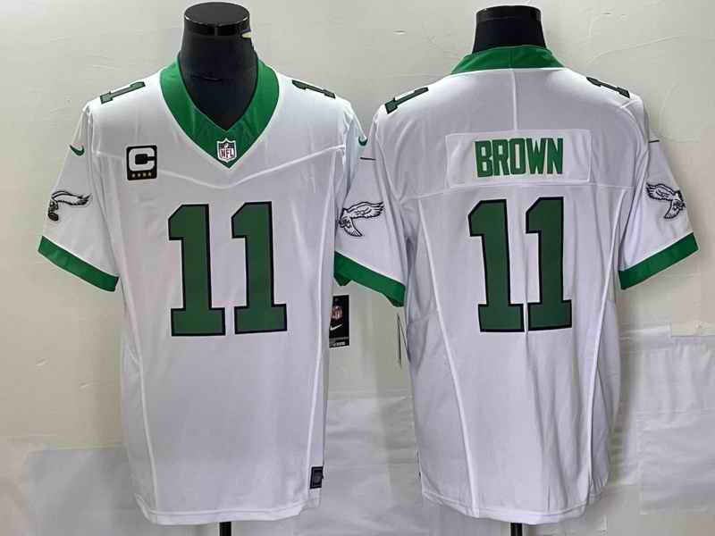 Men's Philadelphia Eagles #11 A. J. Brown White 2023 F.U.S.E. With 4-star C Patch Vapor Untouchable Stitched Football Jersey