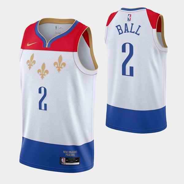 Men's New Orleans Pelicans #2 Lonzo Ball 2020 White City Edition Stitched Jersey