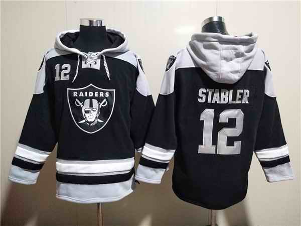 Men's Las Vegas Raiders #12 Ken Stabler Black Ageless Must-Have Lace-Up Pullover Hoodie