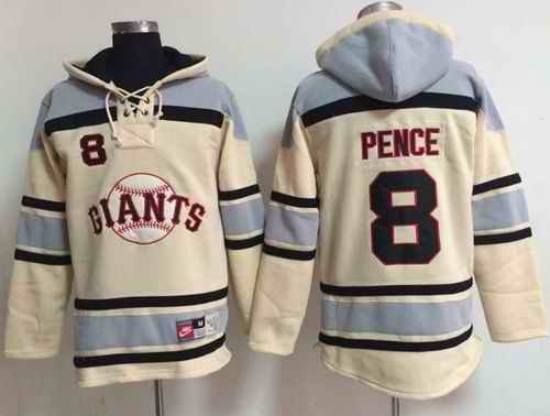 Giants #8 Hunter Pence Cream Sawyer Hooded Sweatshirt MLB Hoodie