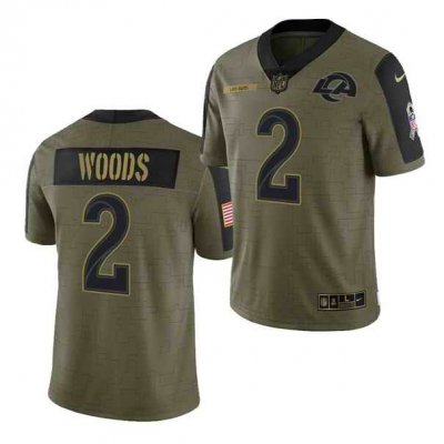 Men's Los Angeles Rams #2 Robert Woods 2021 Olive Salute To Service Limited Stitched Jersey