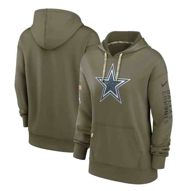 Women's Dallas Cowboys 2022 Olive Salute to Service Therma Performance Pullover Hoodie(Run Small)