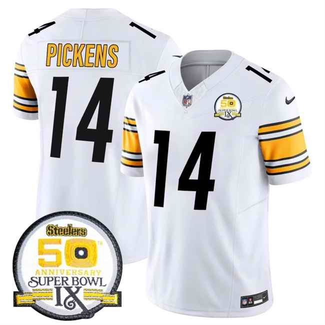 Men's Pittsburgh Steelers #14 George Pickens White 2024 F.U.S.E. 50th Anniversary Of Super Bowl IX Alternate Vapor Untouchable Limited Stitched Jersey