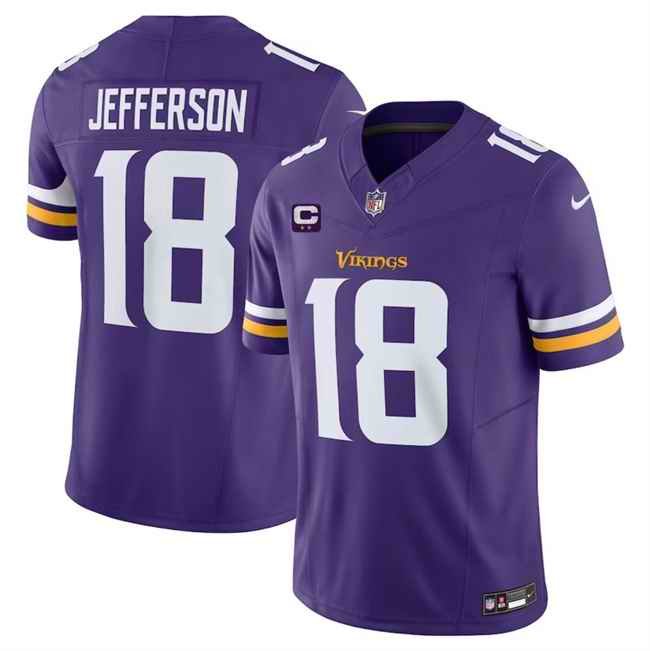 Men's Minnesota Vikings #18 Justin Jefferson Purple 2024 F.U.S.E. With 2-Star C Patch Vapor Limited Stitched Jersey