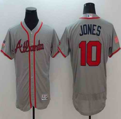 Braves #10 Chipper Jones Grey Fashion Stars & Stripes Flexbase Authentic Stitched MLB Jersey