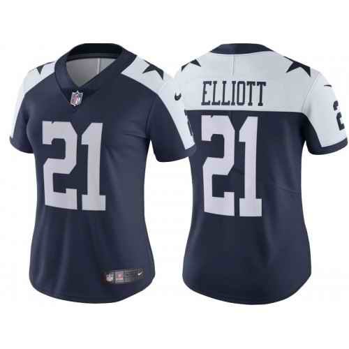 Women's Dallas Cowboys #21 Ezekiel Elliott Navy Thanksgiving Limited Stitched Jersey(Run Small'