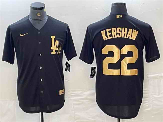 Men's Los Angeles Dodgers #22 Clayton Kershaw Black Cool Base Stitched Baseball Jersey