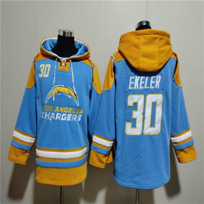 Men's Los Angeles Chargers #30 Austin Ekeler Blue Ageless Must-Have Lace-Up Pullover Hoodie