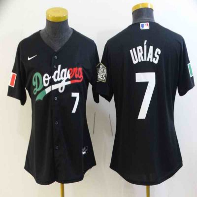 Women's Los Angeles Dodgers #7 Julio Urias Black Cool Base Stitched Jersey(Run Small)