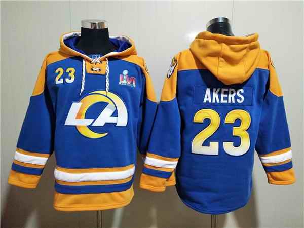 Men's Los Angeles Rams #23 Cam Akers 2022 Royal Super Bowl LVI Champions Pullover Hoodie