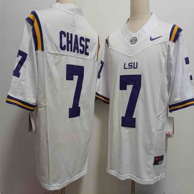 Men's LSU Tigers #7 Ja'Marr Chase F.U.S.E White Stitched Jersey