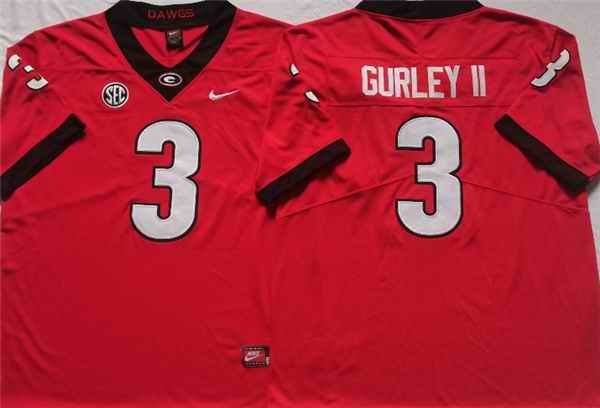 Men's Georgia Bulldogs #3 GURLEY II Red College Football Stitched Jersey